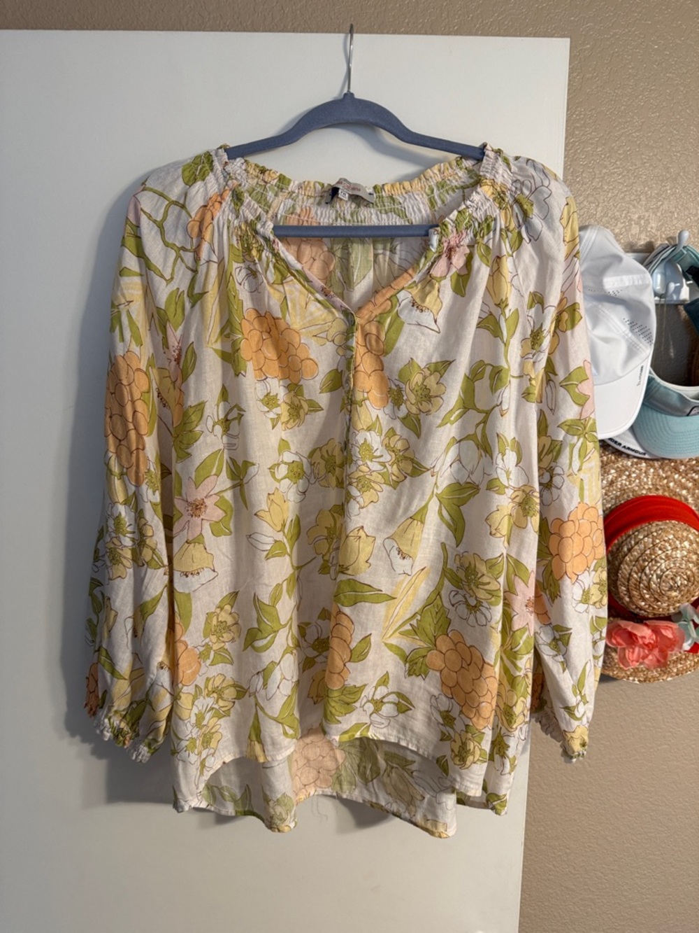 Light Floral Peasant Blouse in Yellow & Green
